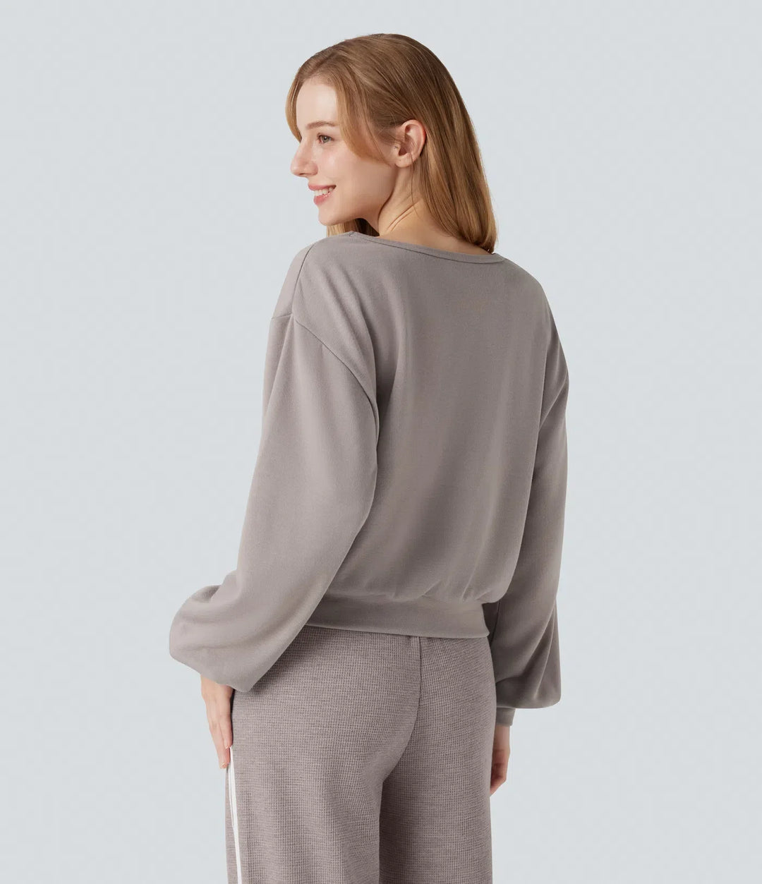 V-ringad långärmad vardaglig sweatshirt