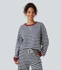 Rund hals långärmad randig avkoppling sweatshirt