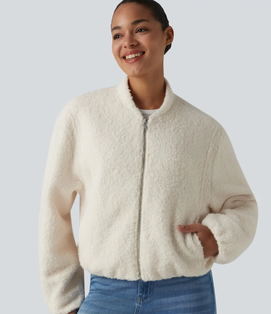 Dragkedjegylf vardaglig sherpajacka med fickor