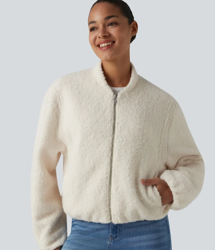 Dragkedjegylf vardaglig sherpajacka med fickor