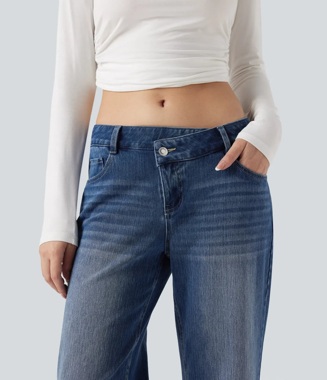 Halara Flex asymmetrisk med låg midja raka ben vardagsjeans med fickor