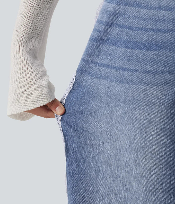 Halara Flex med hög midja kontrastspets baggy vardagsjeans med fickor