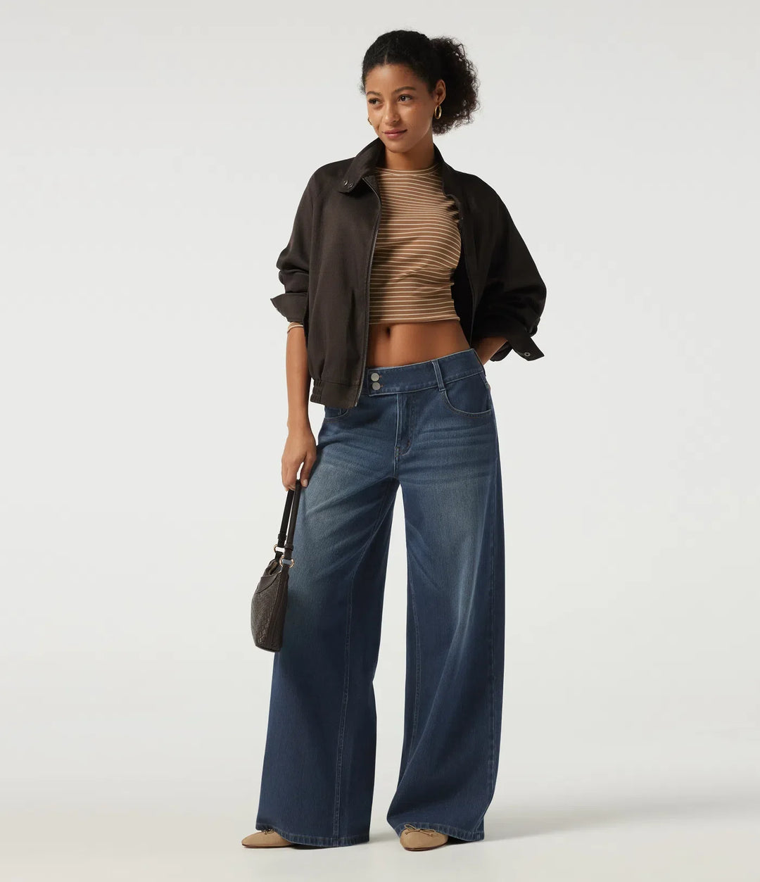 Lyckera Flex låg midja baggy vardaglig bomull jeans med fickor