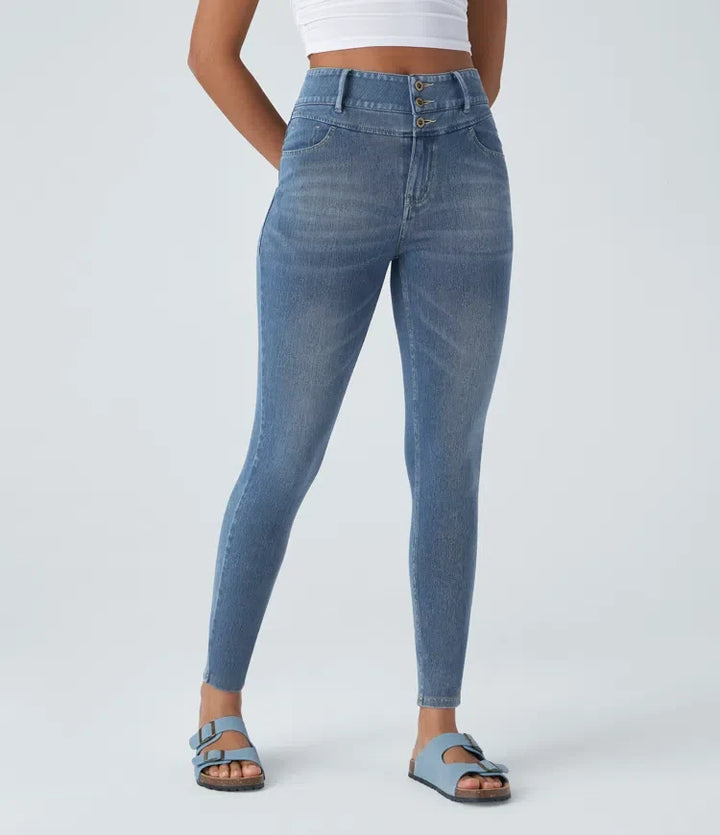 Halara Flex med hög midja dragkedja fickor för vardag smal jeans
