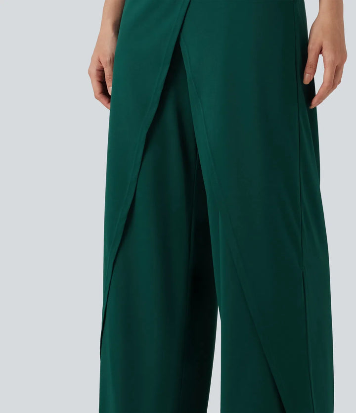 Omlott slits fåll inbyggd BH vardaglig slip baggy jumpsuit med fickor-Easy Peezy