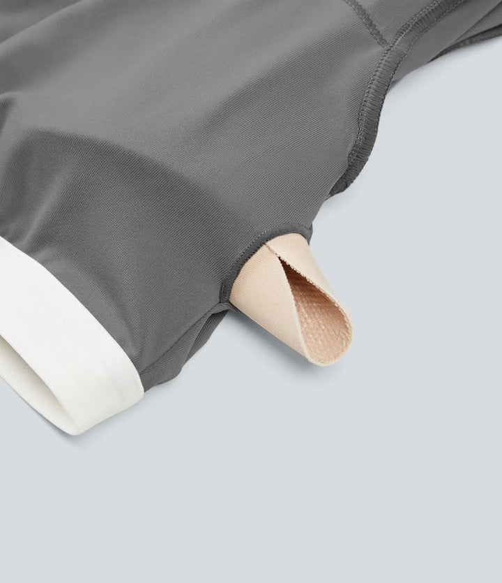 U-ringad långärmad tumhål vida ben rynkat vardaglig jumpsuit med inbyggd BH och fickor -Easy Peezy Edition