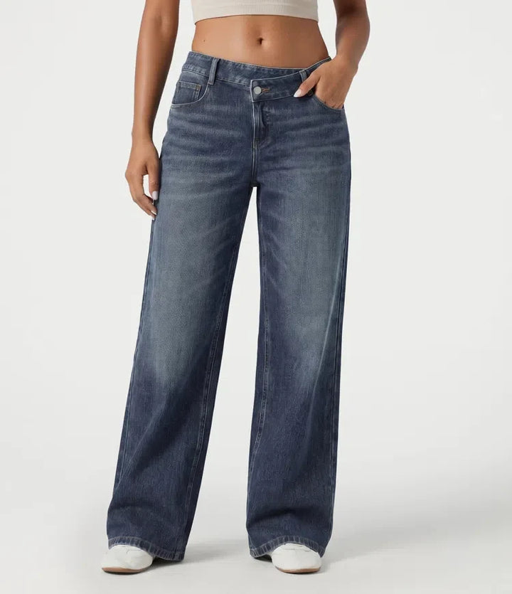 Halara Flex asymmetrisk med låg midja baggy tvättad vardagsjeans med fickor