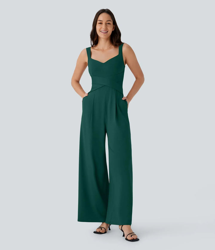 U rygg ärmlös vardaglig jumpsuit med fickor