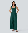 U-formad rygg ärmlös jumpsuit för vardag med fickor