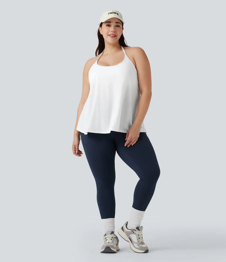 Plusstorlek SoftlyZero Airy halterneck draperad InstantCool sporttopp för yoga
