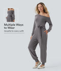 Bara axlar långärmad knyt vardaglig jumpsuit med fickor