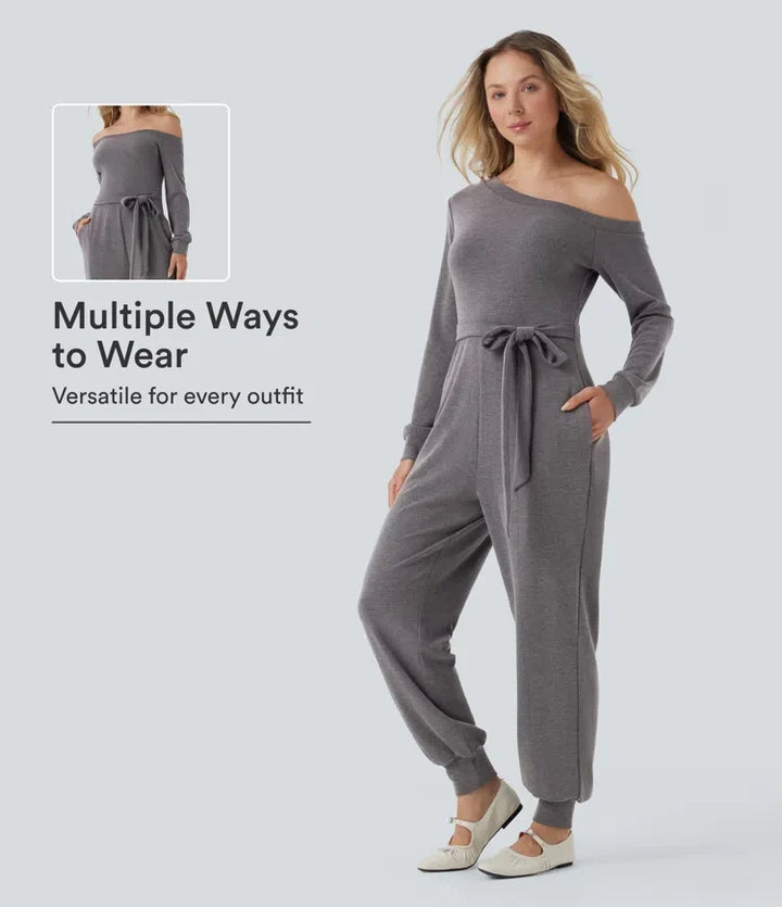 Bara axlar långärmad knyt vardaglig jumpsuit med fickor