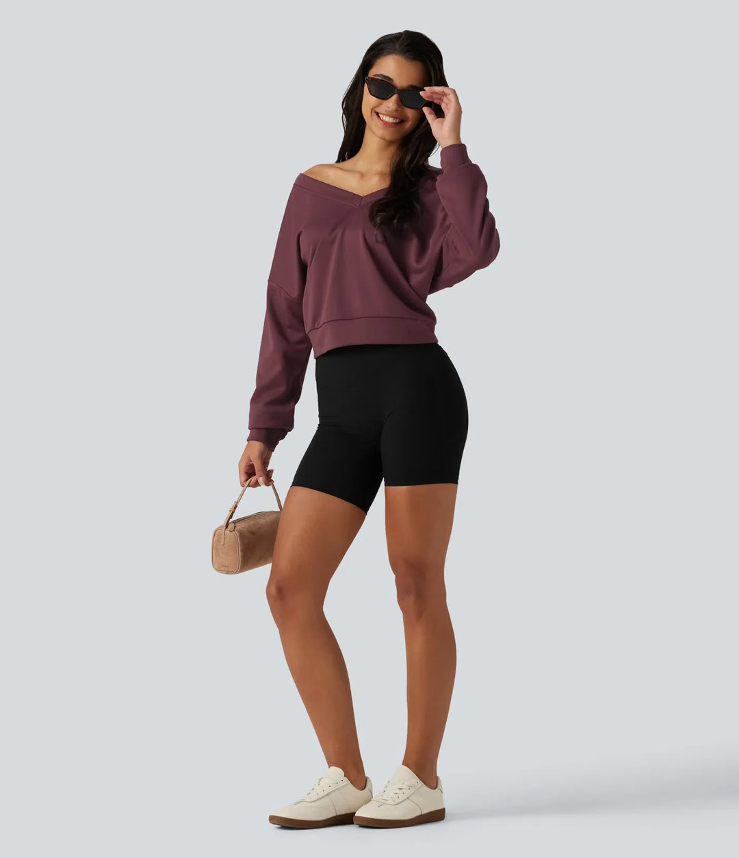 V-ringad långärmad boxig avkoppling sweatshirt