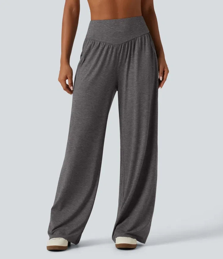 Med hög midja rynklad baggy yogabyxor med fickor