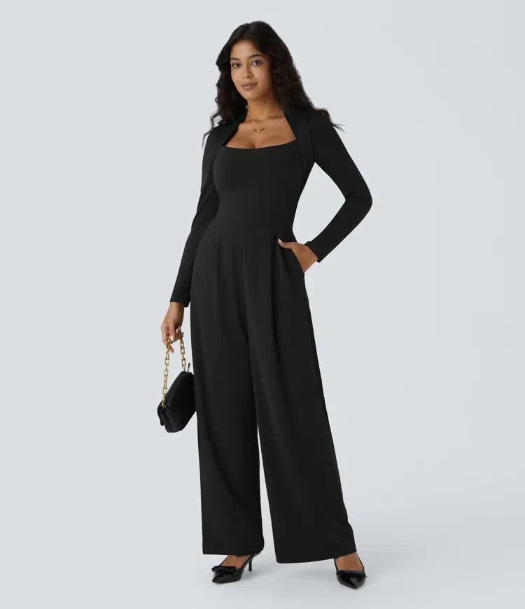 Långärmad ficka vida ben jumpsuit – Easy Peezy