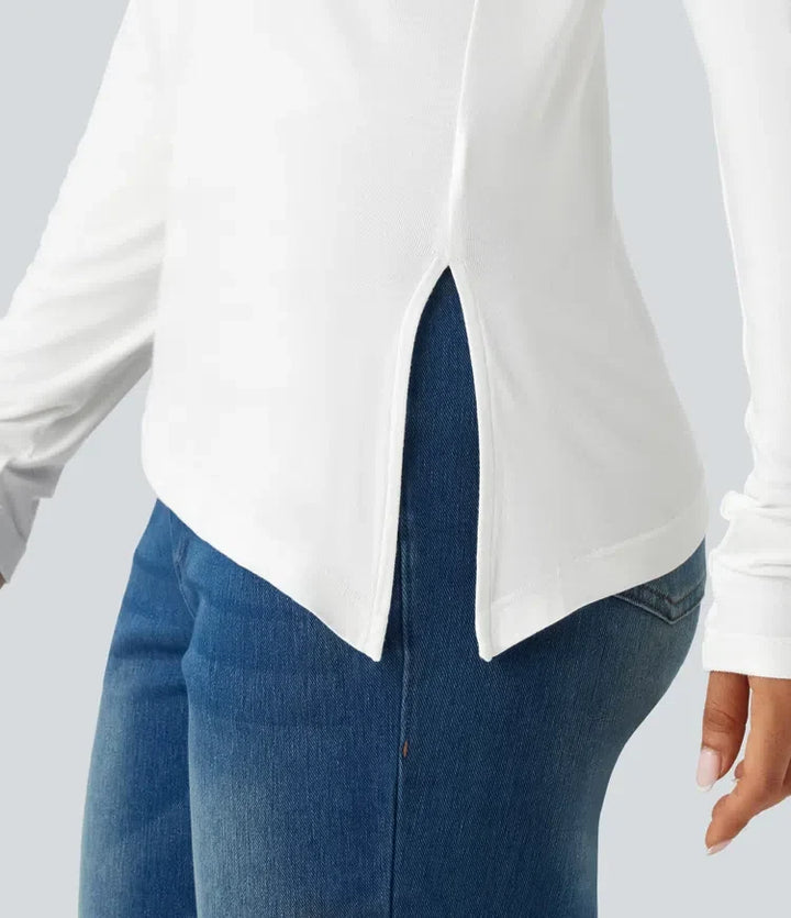 Ribbad enaxlad långärmad asymmetrisk fåll T-shirt för vardag
