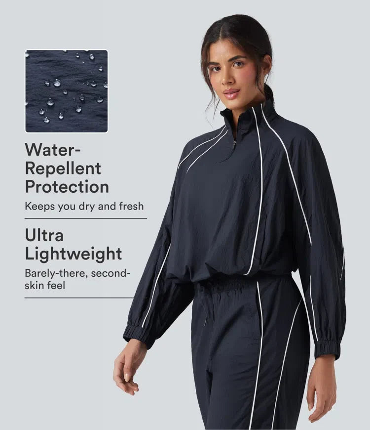 Lätt slitstark vattenavvisande färgblock halv dragkedja oversized vandringsjacka