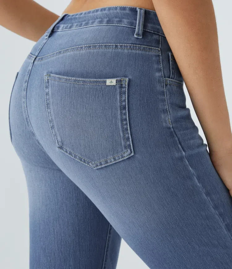 Lyckera Flex högmidjad fickor tvättad vardaglig bootcut-jeans