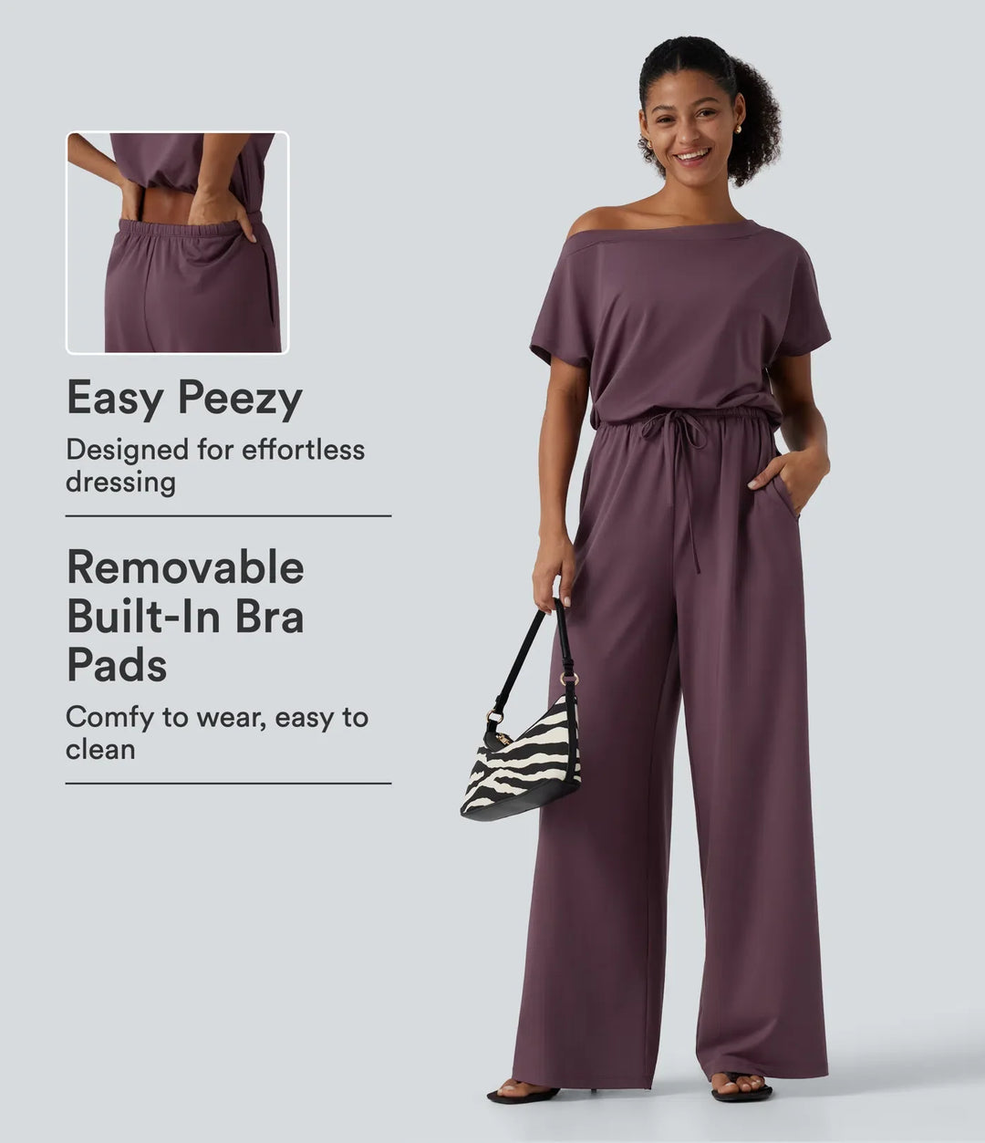 Enaxlad dragsko inbyggd BH vardaglig jumpsuit med fickor-Easy Peezy Edition