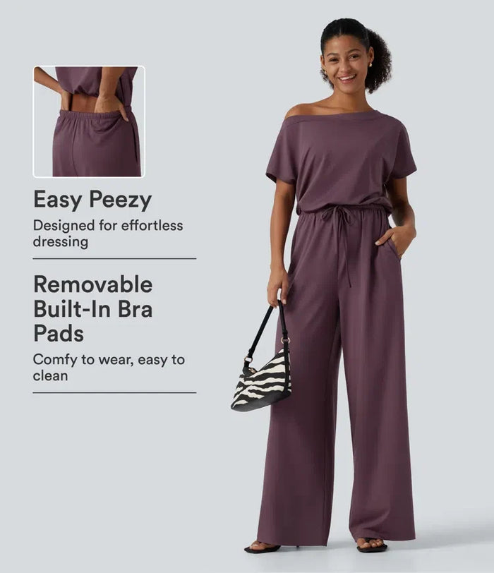 Enaxlad dragsko inbyggd BH vardaglig jumpsuit med fickor-Easy Peezy Edition