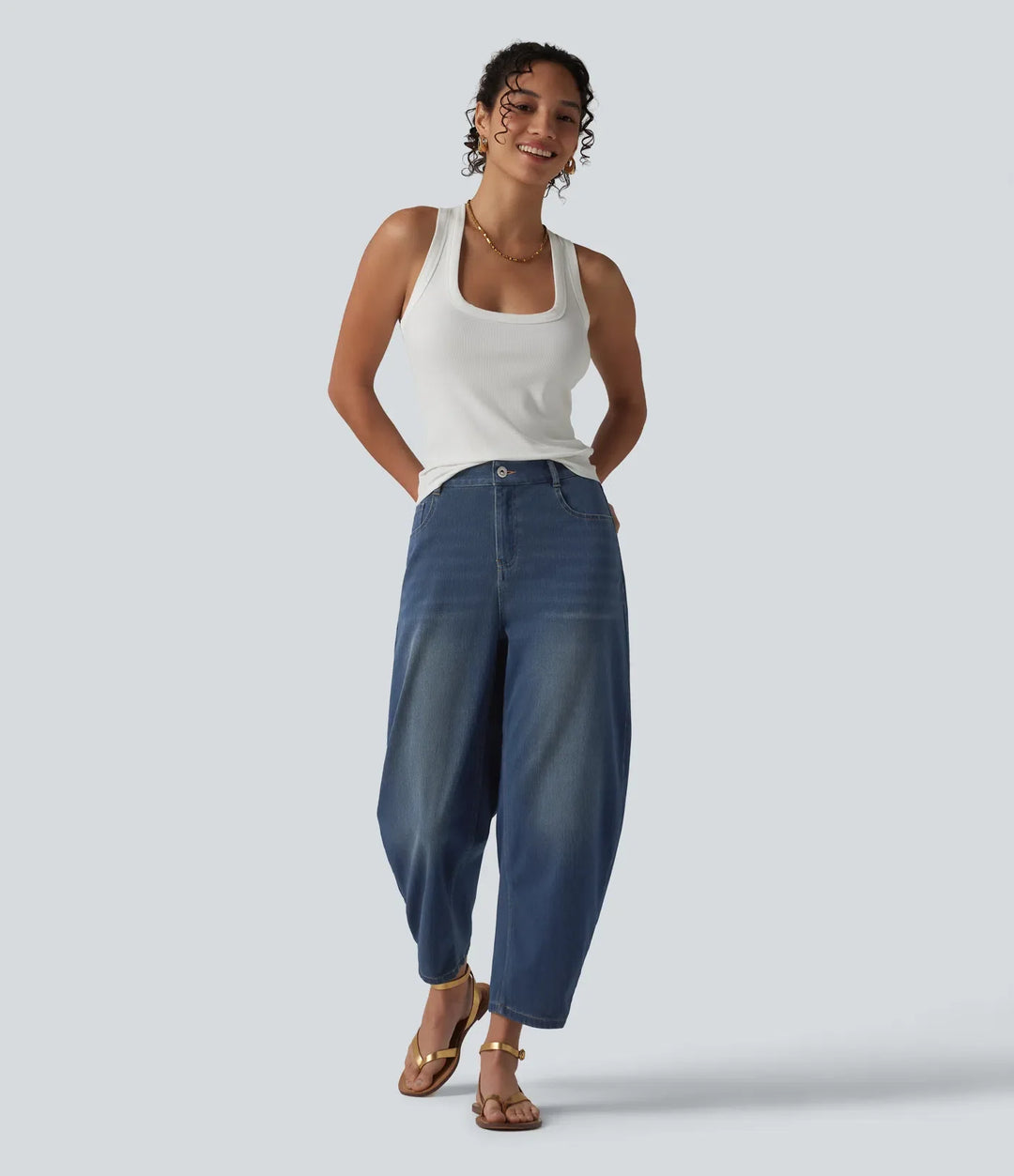 Halara Flex med medelhög midja ballongformade ben vardagsjeans med fickor