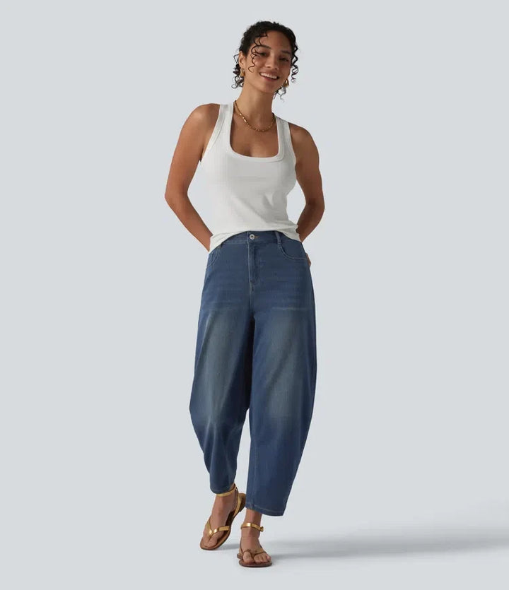 Halara Flex med medelhög midja ballongformade ben vardagsjeans med fickor