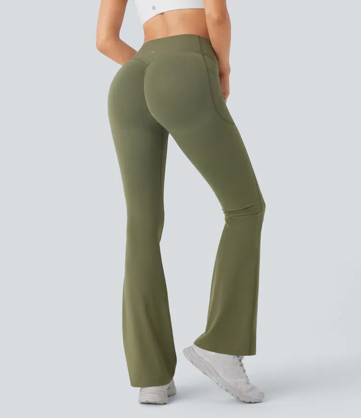 Halara UltraSculpt med hög midja scrunch-effekt rumplyftande magkontroll ficka formande yoga bootcut leggings
