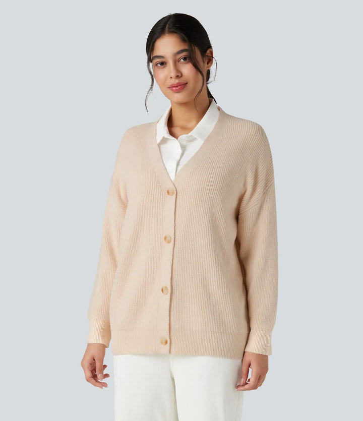 V-ringad långärmad vardaglig cardigan