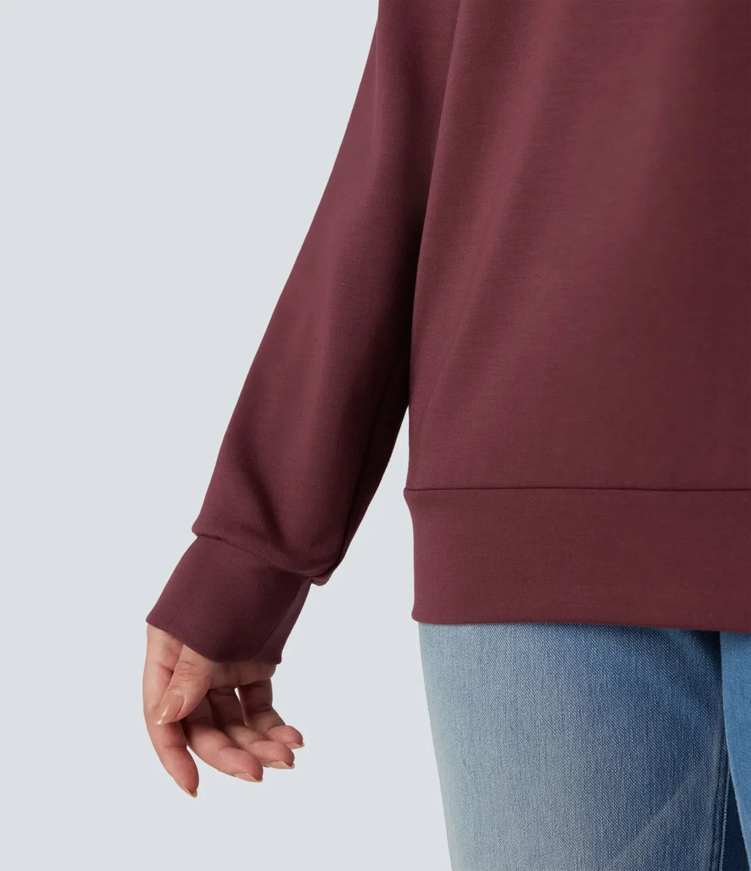 SpacerTek draperad hals långärmad vardaglig sweatshirt