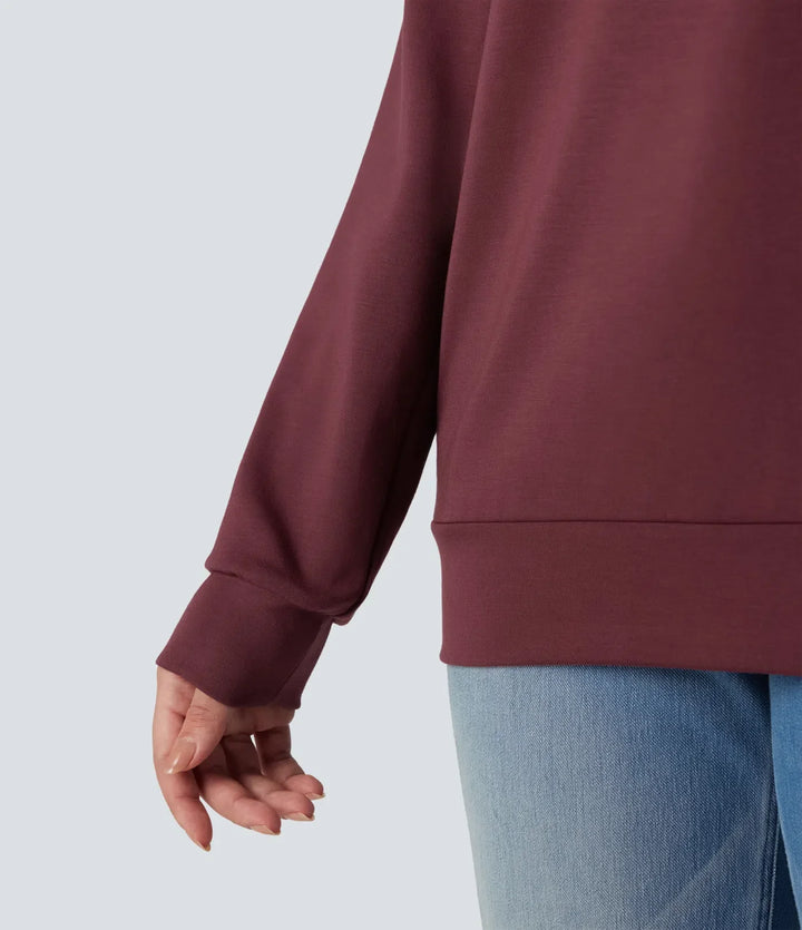 SpacerTek draperad hals långärmad vardaglig sweatshirt