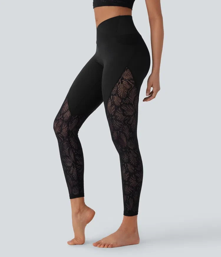 SoftlyZero högmidjad crossover ficka kontrastspets 7/8 yogaleggings