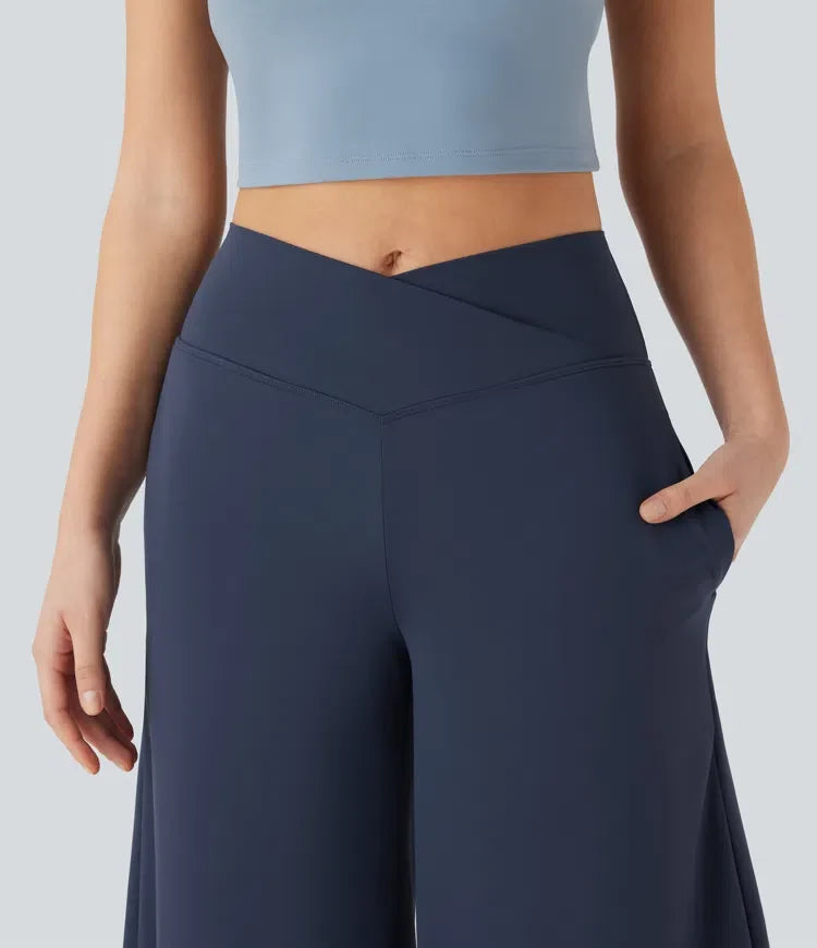 SoftlyZero Airy omlott med hög midja vida ben InstantCool yoga piratbyxor byxor med fickor