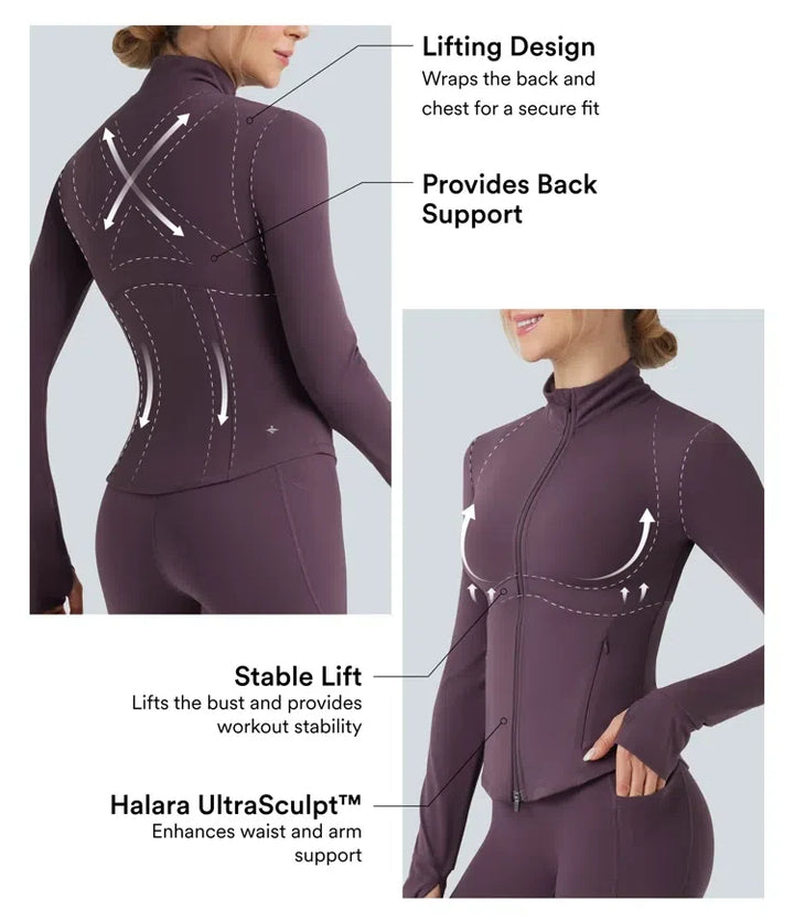 Lyckera UltraSculpt halvpolo push-upp långärmad tumhål yogajacka med fickor