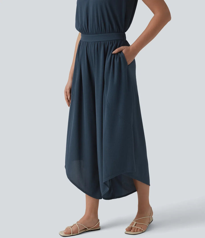 V-ringad fallande våffelstruktur vardaglig jumpsuit med fickor-Easy Peezy Edition