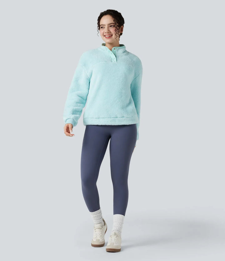 Ståkrage knapp vardaglig fleece sweatshirt