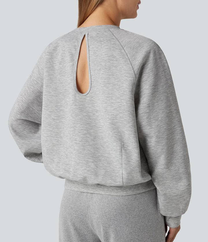 Rund hals långärmad skuren-ut vardaglig sweatshirt med fickor