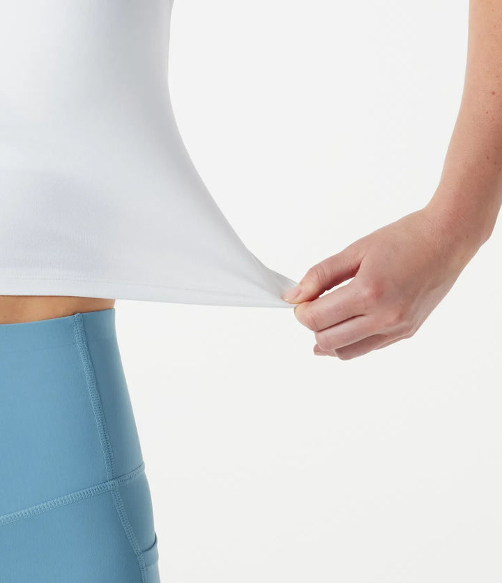 Djup rund halsringning inbyggd bh omlott fåll kort yoga cami-linne