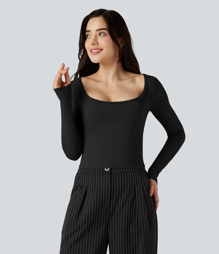 SoftlyZero Airy djup rund halsringning långärmad T-shirt för arbete
