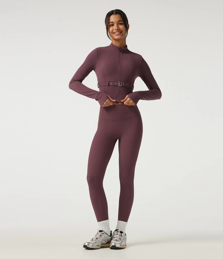Lyckera UltraSculpt ståkrage långärmad spänne bältad yoga kurvig jacka