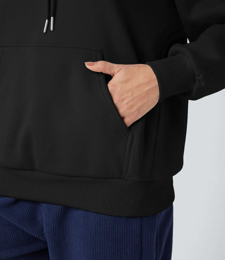 Med huva dragsko långärmad fleece vardaglig bomull sweatshirt med fickor