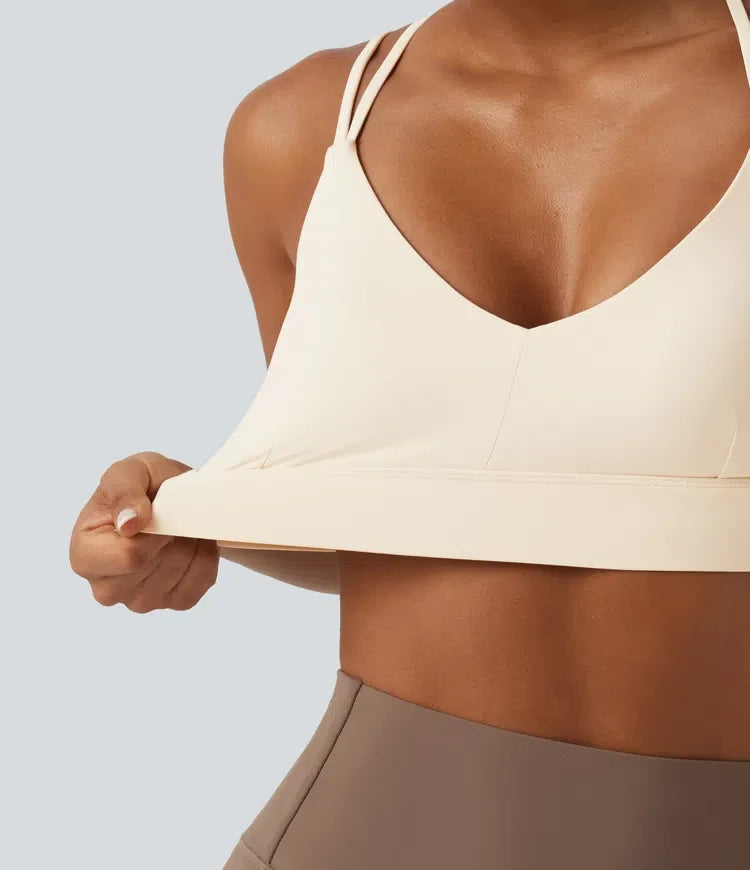 SoftlyZero Plush lätt stöd inbyggd bh korsad sport-bh för yoga