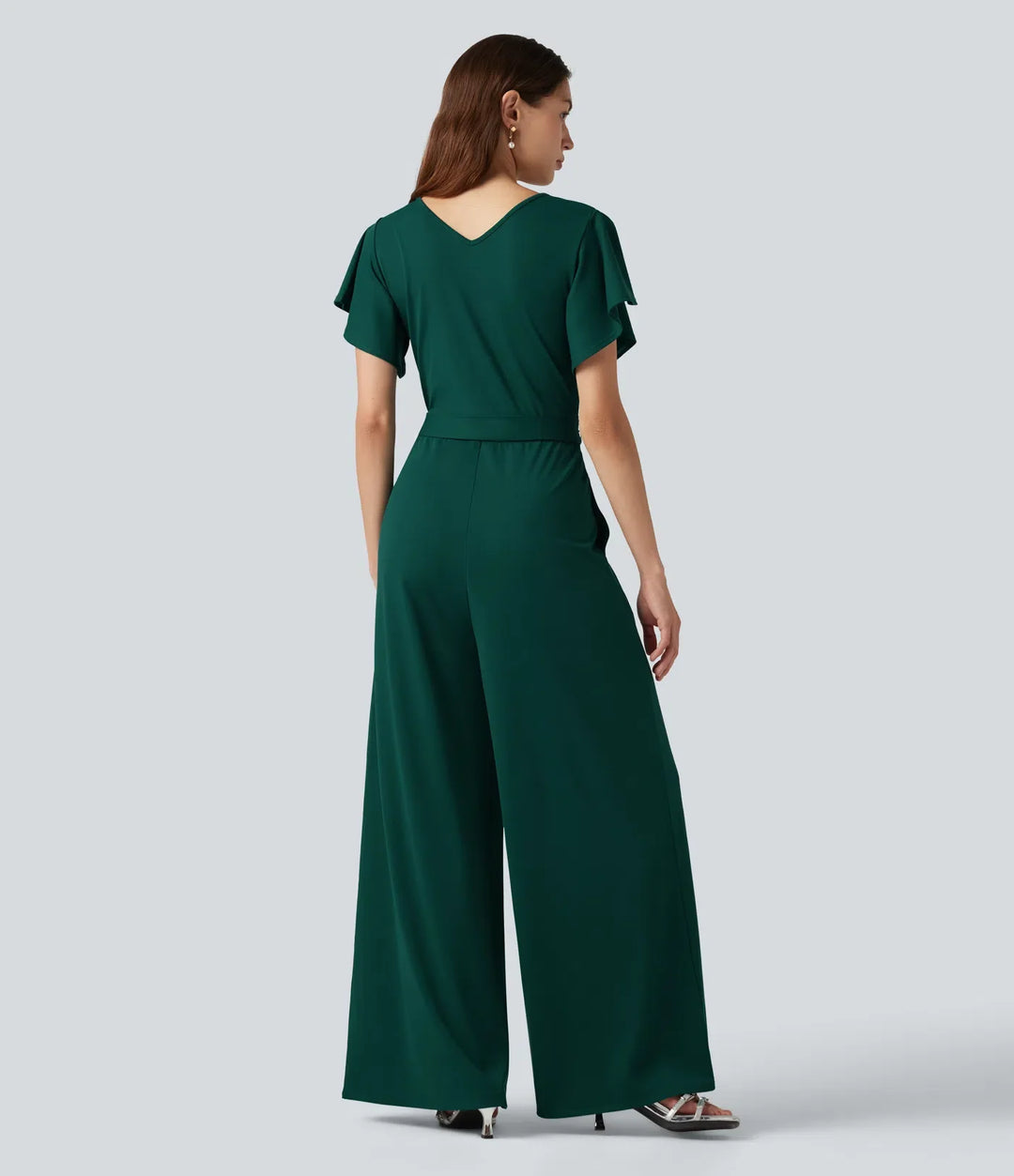 V-ringad kortärmad knytning i sidan baggy vardaglig jumpsuit med fickor-Easy Peezy Edition