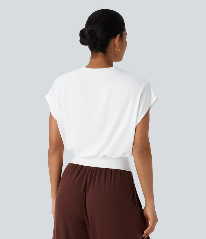 Rund halsringning kort fladdermus ärm T-shirt för arbete