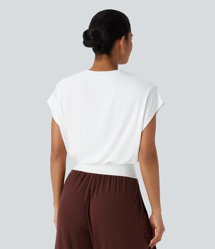 Rund halsringning kort fladdermus ärm T-shirt för arbete