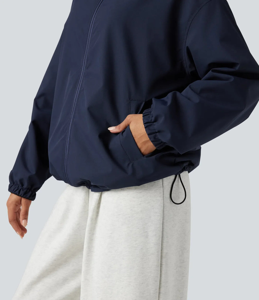Vändbar hög hals långärmad dragkedja fleece vandringsjacka med fickor (två looks i en)