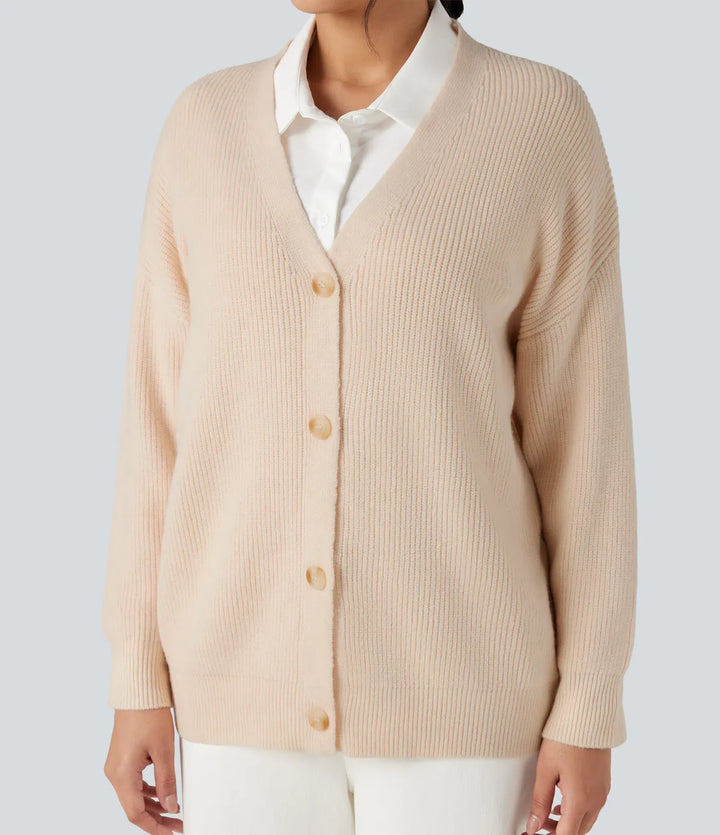 V-ringad långärmad vardaglig cardigan
