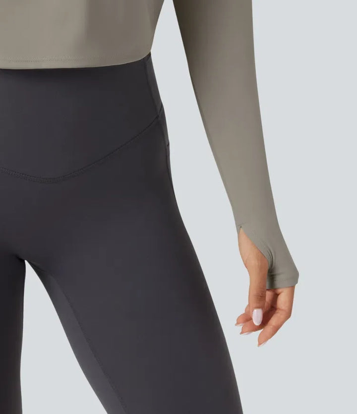 SoftlyZero snabbtorkande bar rygg vriden ryggdetalj långärmad tumhål 2-i-1 sporttopp för yoga