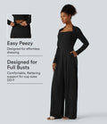 Långärmad inbyggd BH vida ben jumpsuit med fickor-Easy Peezy Edition DD-F-kupor