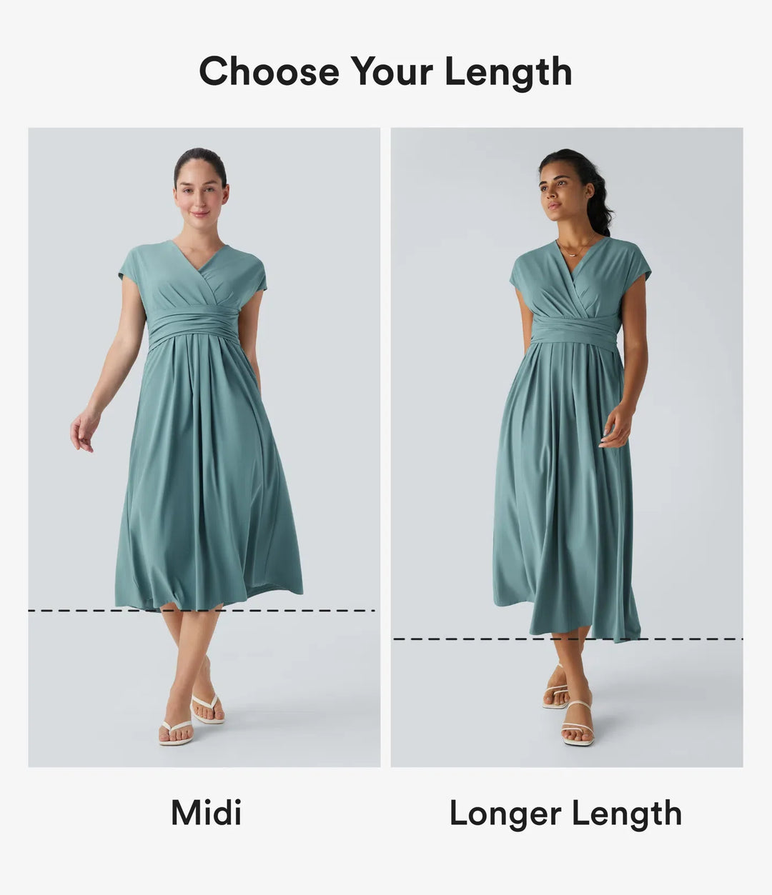Breezeful V-ringad kortärmad ficka knytning i ryggen snabbtorkande midi vardagsklänning