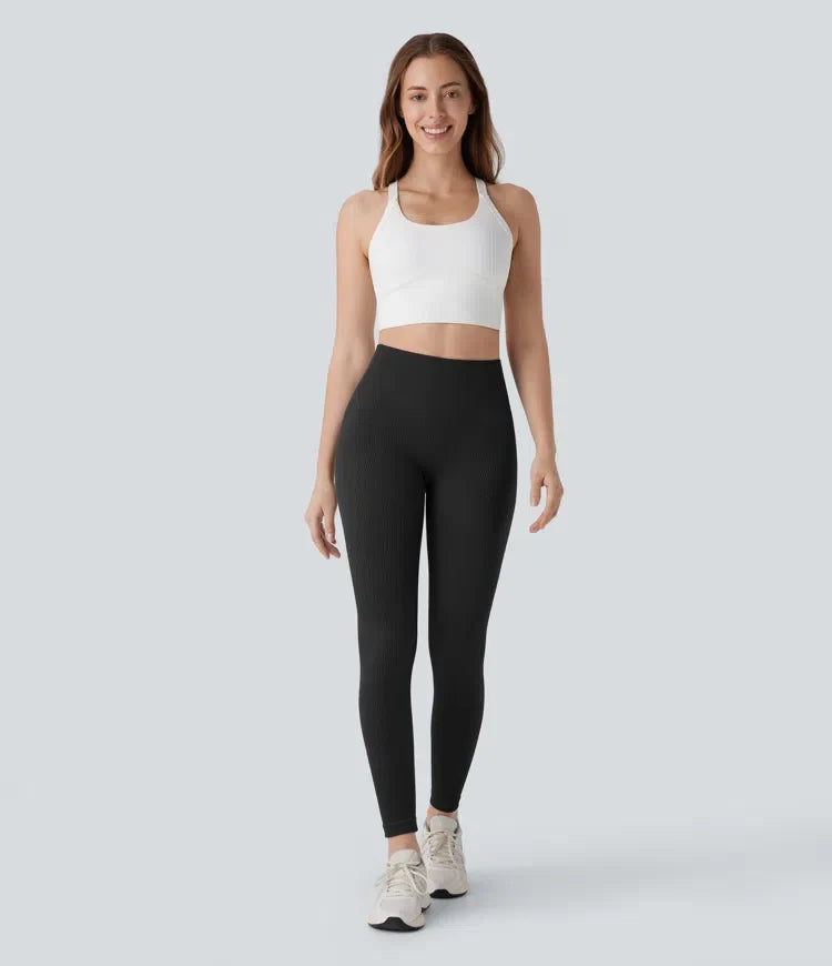 Sömlös flow högmidjad magkontroll rumplyftande 7/8 yogaleggings